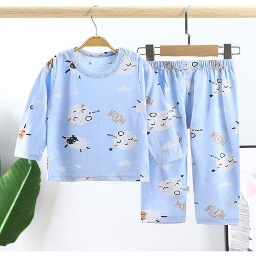 Childrens Cotton Crtoon Suit Long Sleeve Baby Home Clothes Breathable Sweat Absorbing Pajamas Summer Thin Style 1-8 T