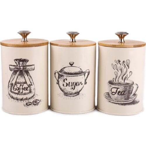 1-3Pcs Storage Tanks Dust-proof Bamboo Cover Tea Coffee Sugar Iron Kitchen Utensils Multifunction Box Case Househould Can Bottle