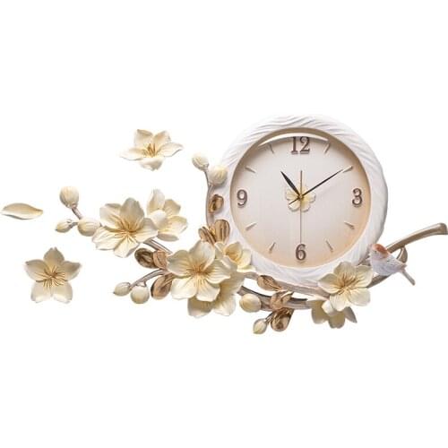 Luxury Emboss Restaurant Mute Wall Clocks Resin Crafts Decoration Home Livingroom Sofa Background 3D Wall Sticker Mural Ornament