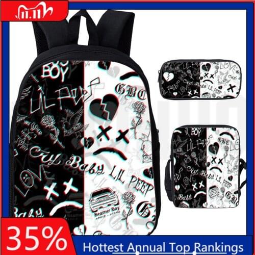 Rap Lil Peep Backpack Hip Hop 3D Print Schoolbag Women Shoulder Travel Bag Teenage Girls Bag Popular Lover Bookbag 3 Pieces set