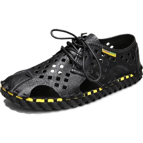 2021 Summer Men Non-slip Genuine Leather Gladiator Sandals High Top Outdoor Casual Shoes Boys Hiking Sandals Comfy Beach Slipper