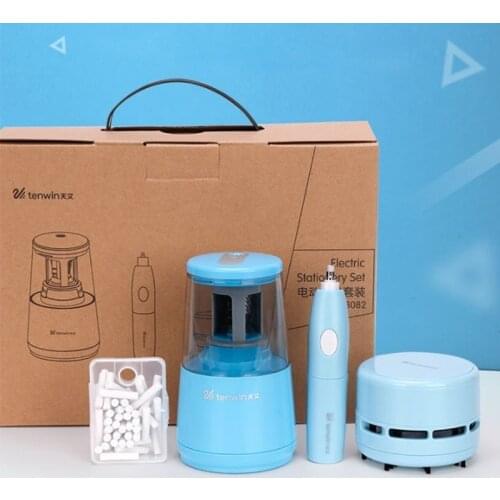 TENWIN Electric Pencil Sharpener Electric rubber Desktop vacuum cleaner Stationary Set Home School Office Students Supplies