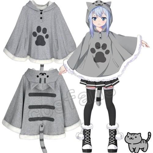 2021 Anime Neko Atsume Cute Cat Backyard Anime Kawaii Warm Cartoon Cloak Sweater Hooded Coat Capes Cosplay Props Christmas Gifts