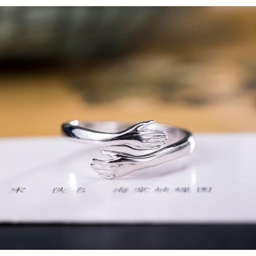 VLA 925 Silver Fashion Personality Embracing Ring Womens Adjustable Size Sweet Romantic Fashion Jewelry