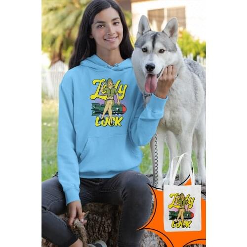 Angemiel Wear Lady Luck Füzeye Fitting Blue Women 'S Hooded Sweatshirt Bags Kombin