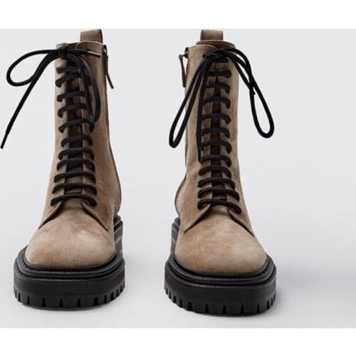 Womens Shoes Korean Style Leisure Flats Martin Boots Side Zipper Mid-tube Short Boots Square Heels Motorcycle Knight Boot Botas