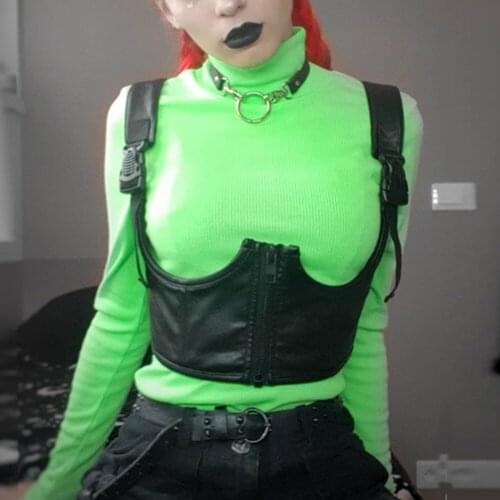 Gothic Punk Pu Leather Vest Tops Women Adjustable Gothic Sexy Crop Tops Vest Cool Summer 2020 Cropped Tank Top Streetwear Women