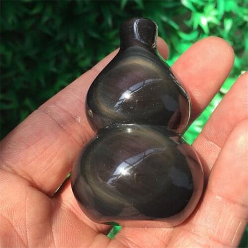 1pcs Natural Black Obsidian Rainbow Cat eye Sphere Crystal gourd Healing Stone