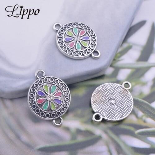 12pcs 16*22mm Antique Silver Round Connector Two Holes Enamel Earring Pendant Base Jewelry Findings