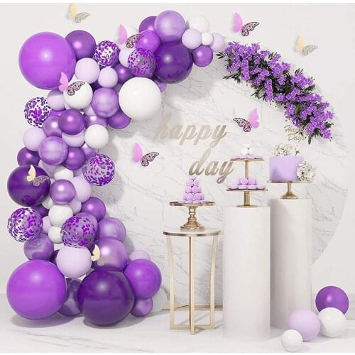 124pcs/set Purple Balloons Chain Light Purple White Balloons Garland Arch Butterfly Wedding Baby Shower Birthday Decor Supply