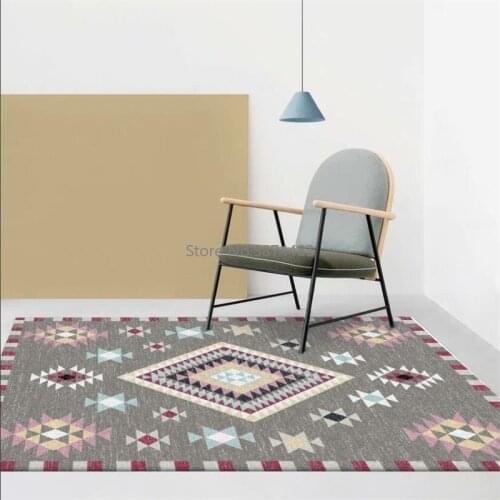 200*300cm Gray Ground White Triangle Rhombus Multicolor Geometric Ethnic Style Bedroom Kitchen Bathroom Bedside Mat Carpet