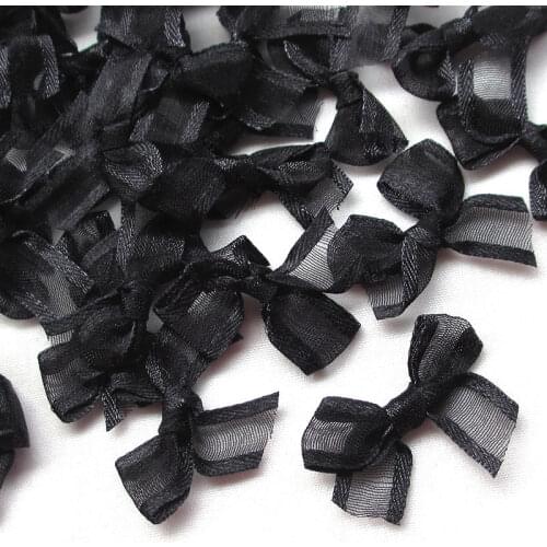 50PCS/lot black color Organza Ribbon Flowers Bows Wedding Craft Appliques Deco D005402