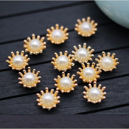 50 PCS 15mm Acrylic Gold Color Imitation Pearl Flowers DIY Handmade Accessories For Jewelry Making Findings