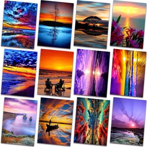 Diamond Painting Full Drill Square Landscape 5D DIY Diamond Embroidery Seaside Sunset Picture Of Rhinestone Sunrise