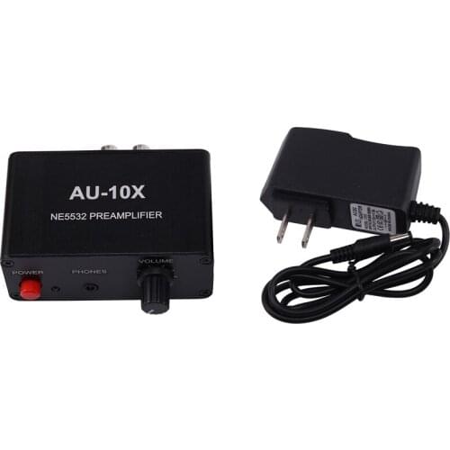 AU-10X NE5532 Stereo Music Audio Signal Amplifier Headphone Amplifier Board Gain 20Db RCA 3.5MM Volume Control(US Plug)