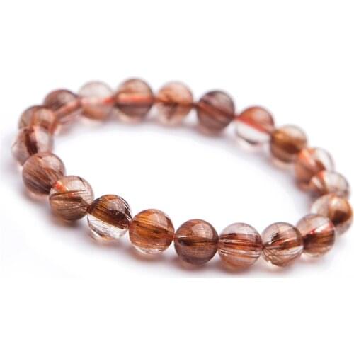 Genuine Natural Copper Hair Rutilated Quartz Jewelry Crystal Women Man Healing Stone Strand Bracelet 9mm
