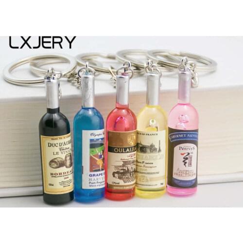 LXJERY 5 Styles Beverage Bottle Keychain Simulation Red Wine Drink Key chain For Women Bag Charm Key Ring Pendant Gifts Jewelry