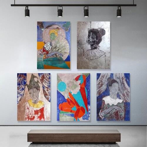 Colored Oil Painting Portrait Modular Pictures Canvas Painting Wall Art Posters Print Modern Living Room Home Decor No Framework