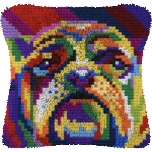 Latch Hook Cushion Color Dog with Heart Pillow Case Canvas Acrylic Yarn Latched Hook Pillow Kits Crochet Cushion Cover