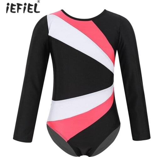 Kids Girls Long Sleeve Sparkle Athletic Gymnastics Costumes Dance Dress Bodysuit Ballerina Girls Tutu Ballet Leotards Dance Wear