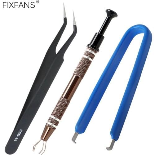 IC Chip Extractor Component Puller with 4-Claw Grabber Pickup Tool and ESD Tweezers for Electronics PCB Circuit Board Repair Kit