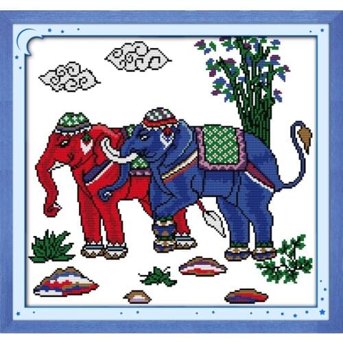 Everlasting Love Thailand Elephants Chinese Cross Stitch Kits Ecological Cotton Stamped printed14CT DIY Christmas Gifts For Home