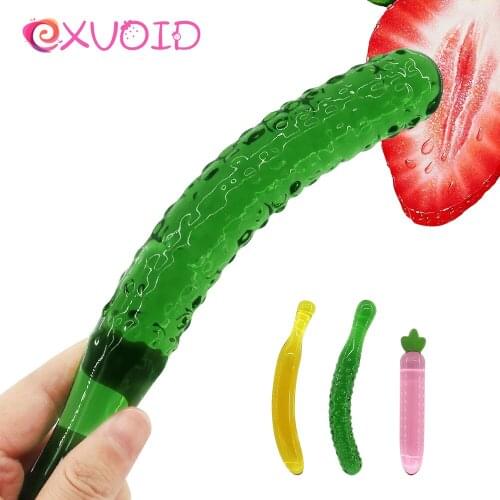 EXVOID Fruit Crystal Butt Plug Sex Toys for Women Men G-spot Massager Banana Cucumber Adult Products Glass Dildo Anal Plug