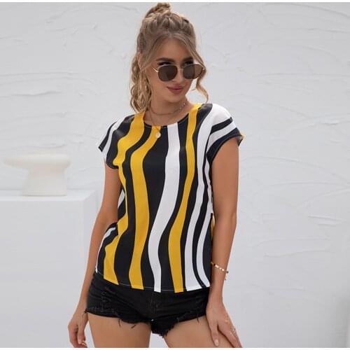 Stripe Print T-shirts For Women Sexy Backless Ladies Casual Short Sleeves O-neck Summer Female Tee Clothing Female Streetwear