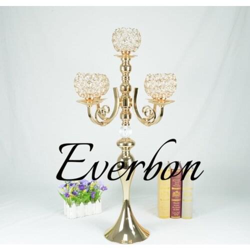 Crystal Candle Holder Wedding Candelabra Centerpiece Center Table Candlestick Lantern stand Party Decor Silver/Gold home dinner