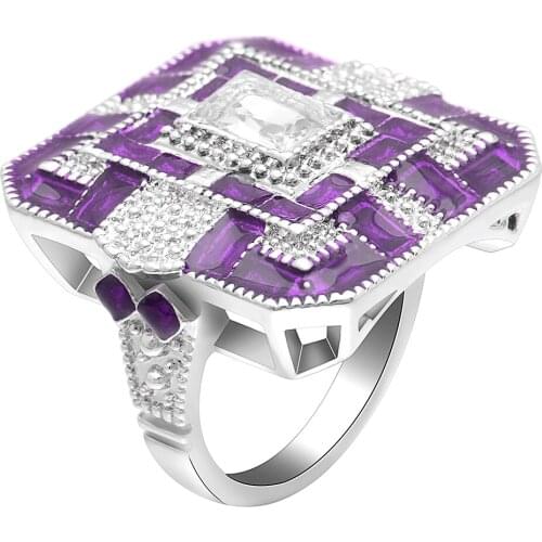 Trendy Luxury Big Wide Ring charm Purple blue Green Red Cubic Zircon jewelry Ring For Woman Wedding Engagement gift Drop Shiping