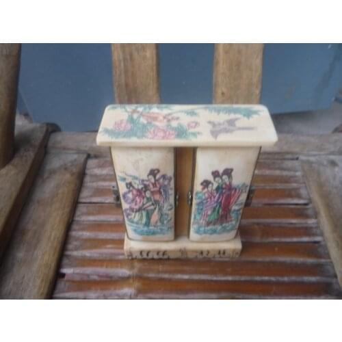 Collection Qing Dynasty bone Jewelry box,with good painting,Free shipping
