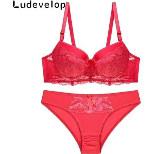 Large Size Push Up Bra and Panties Sets Solid Lace Plus Size Bra Set Sexy Bra and Brief Women Lingerie Panty Set