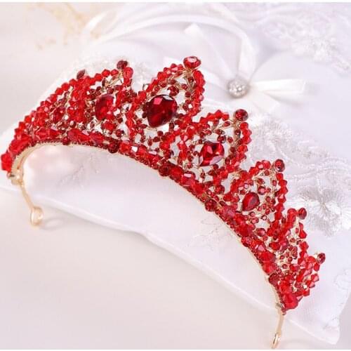 Red Crystal Tiaras and Crowns for Women Girls Royal Princess diadema Rhinestone Headbands for Bride Wedding Hair Accessories