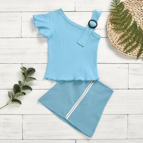 Summer Suit Solid Color Ribbed O-Neck Short Sleeves 2Pcs Fashion New Toddler Tops+Elastic Waist Shorts Outfits for Girls Boys