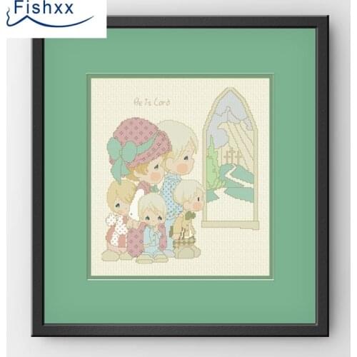 Fishxx Cross Stitch 14CT Kit European style childrens bedroom paintings H130 Family together to enjoy the landscape painting