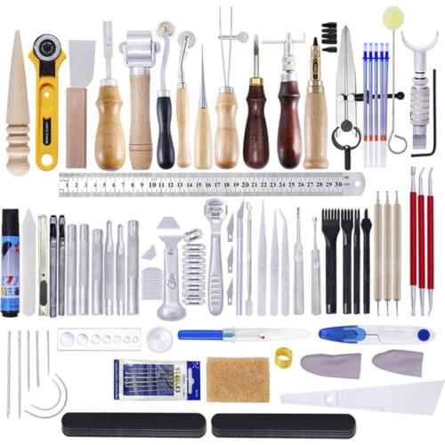 MIUSIE Leather Kit Leather Craft Tools Set Hand Cutter Carving Stitching Punch Carving Awl Leather Thread Needles for Beginners