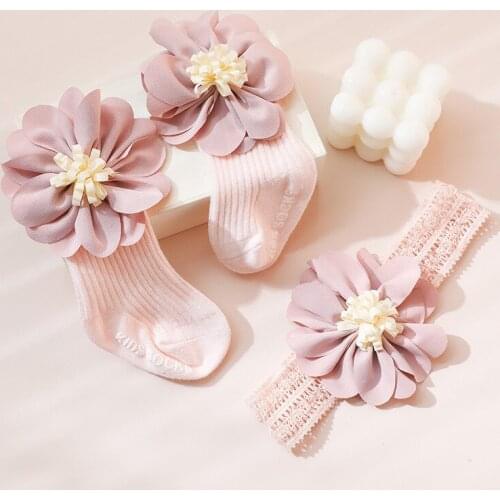 New Arrival Baby Socks Set Toddler Socks Princess Lace Newborn Baby Socks With Headband Cotton 1st Birthday For Souvenir Gift