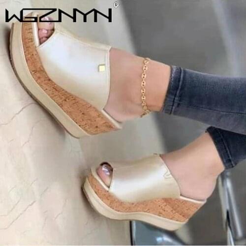 NEW Summer Women Wedges Slippers 2021 Fashion Platform High Heels Slippers Mules Casual Outdoor Beach Slides Flip Flops Sandals
