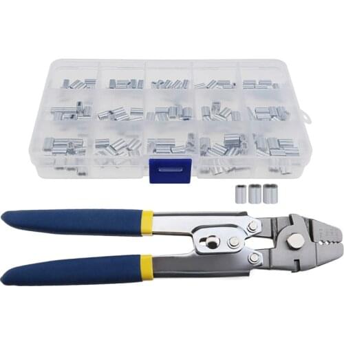 Wire Rope Crimping Tool Wire Rope Swager Crimper Fishing Crimping Aluminum Double Barrel Ferrule Crimping Loop SleeveKit