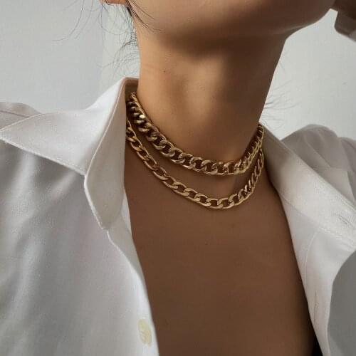 Two Layered Punk Rock Gold Aluminium Chain Choker Necklace For Women Thick Link Collar Clavicle Statement Jewelry Light Weight