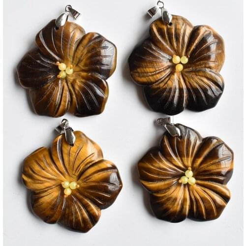 Fashion natural tigers eye stone Carved good quality charm flower shape pendants for make jewelry wholesale 4pcs/lot free