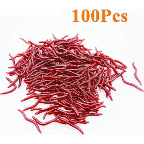 100pcs Lifelike Red Worm Soft Lure 40mm Earthworm For fishing Silicone Artificial Bait Fishy Smell Shrimp Additive Bass Carp