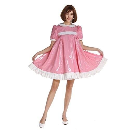 PVC Lolita Dress for Women Cute Doll Collar Vinyl Mini Dress Summer Maiden Cosplay Costume Lolita Fancy Oversize Female Dress