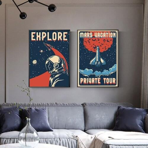 Retro Space Travel Posters And Prints Mars Wall Pictures For Living Room Vintage Canvas Painting Decorative Home Decor Quadro