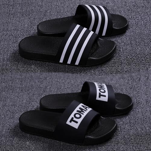 Sandal slipper male family flat-heeled bath with non-slip shower couples slippers female Korean version of the summer stripe stu