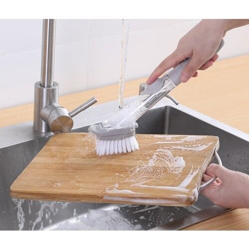 1 Set Plate Dish Pot Washing Brush with Liquid Dispenser Scrubber Multi-function Kitchen Washing Sponge Lazy Cleaner Householder
