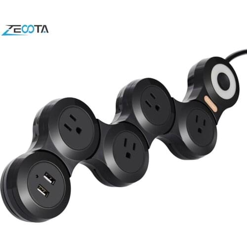 Multiple Power Strip 4 Way Outlets US Electrical Plug Socket Dual USB Ports Adapter Flexible Foldable Rotary 1.8m Extension Cord
