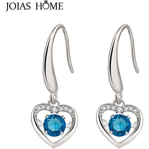 JoiasHome Korean 925 Sterling Silver Drop Earrings For Woman With Blue Heart Shaped Sapphire Gemstones Women Party Wholesae Gift