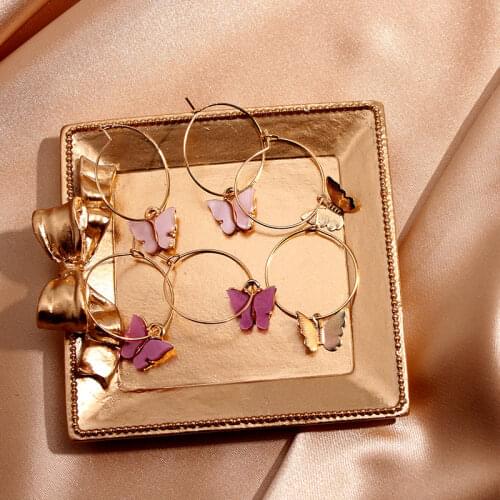 Flatfoosie Korean Version Butterfly Hoop Earrings for Women Fashion Color Acrylic Statement Earrings Luscious Boho Jewelry Mujer