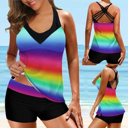 Women Swimwear 2021 Sexy Swimsuit Textured Scalloped Tankini High Waist Shorts Bikini Two Piece Beachwear Push Up Bathing Suit